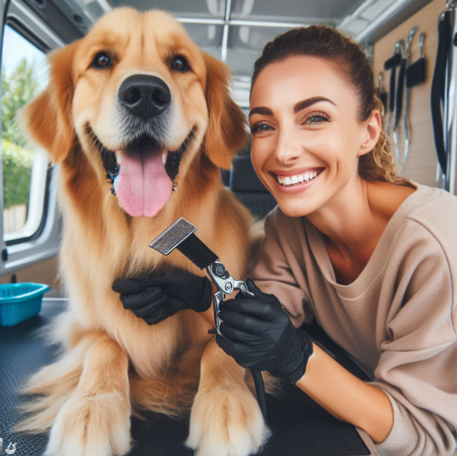 Happy Dog in Grooming camion