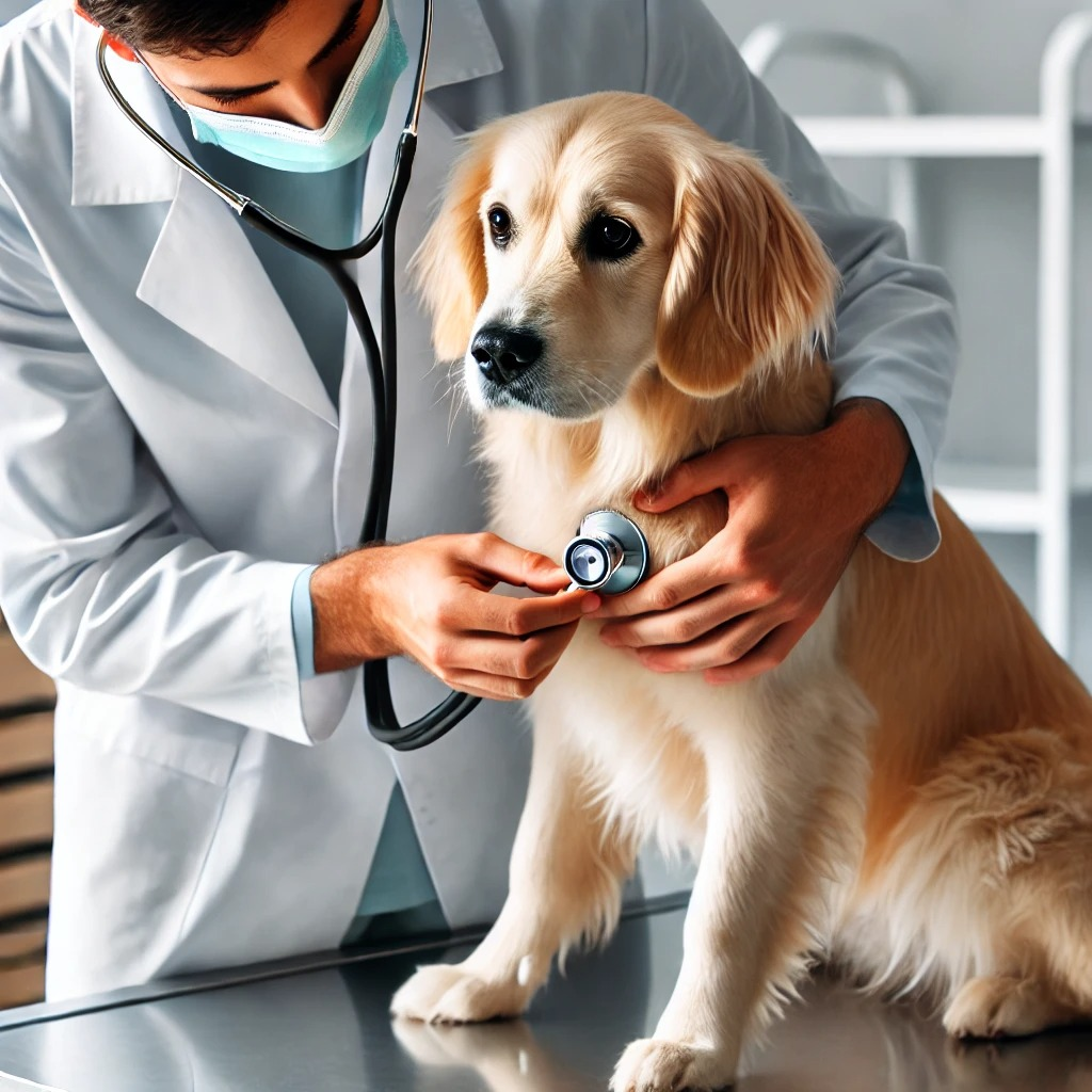 veterinarian examining a dog 